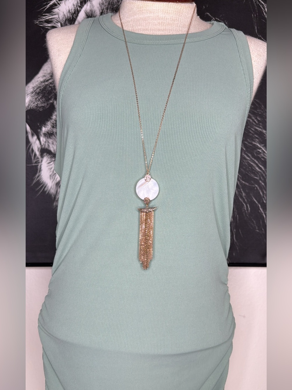 Pretty Long Necklace Rose Gold Mother Pearl Chain Fringe Jewelry Fashion Gift